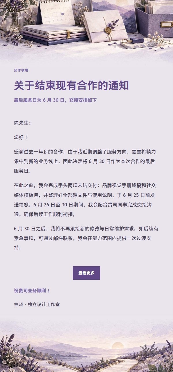 丁香纸品自由职业者结束合作通知