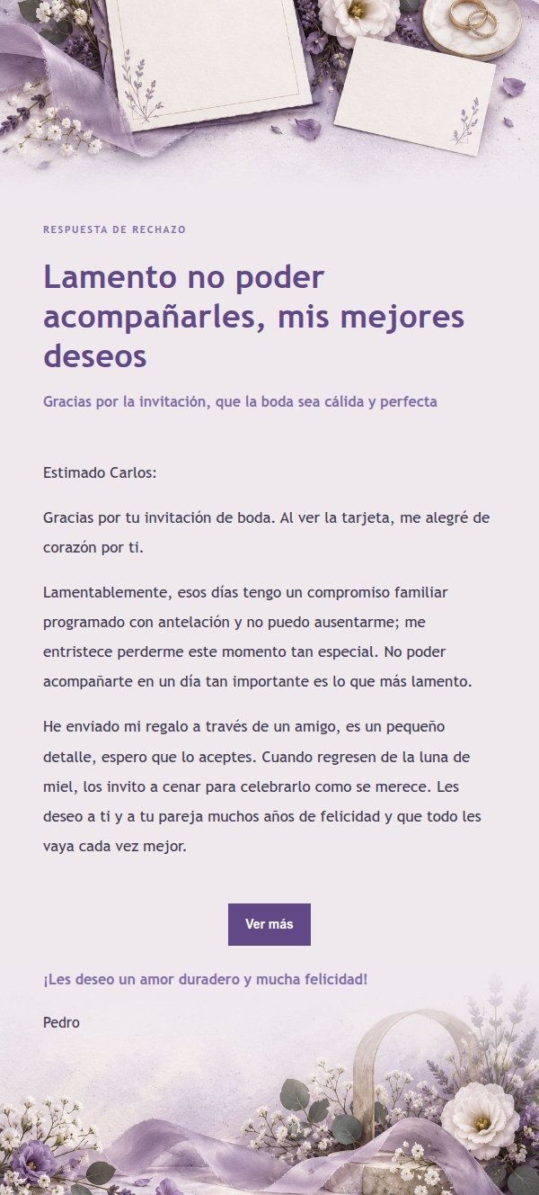 Lila Papelería · Rechazo Cortés a Invitación de Boda 2