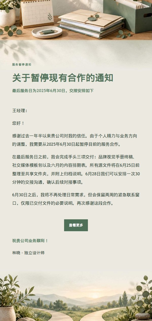 鼠尾草工作室暂停合作通知信