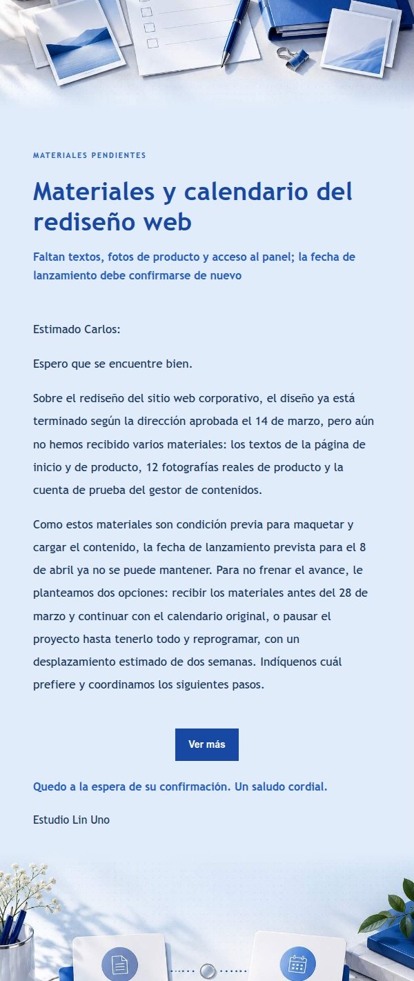 Materiales Pendientes y Opciones de Calendario