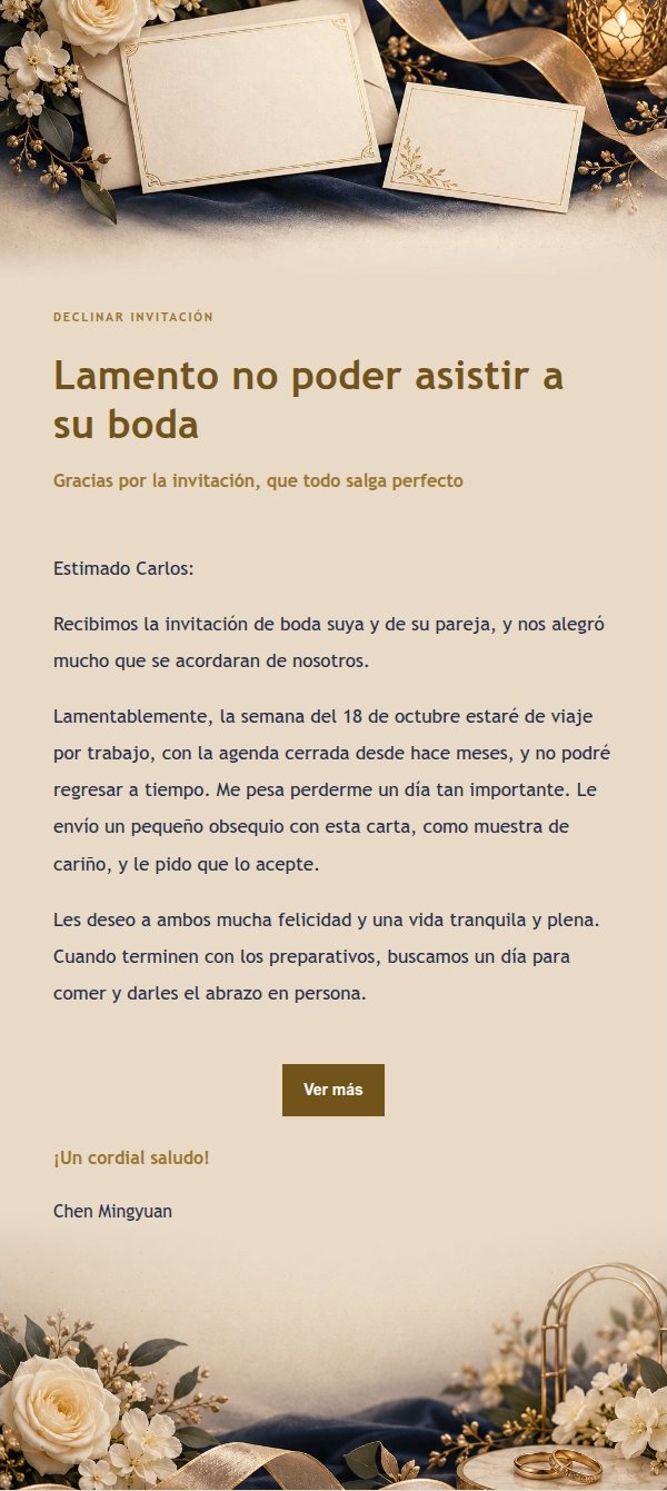Carta Nocturna para Declinar una Boda