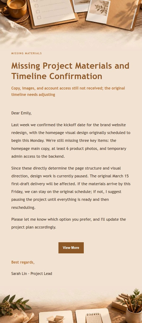 Amber Workbench Client Material Follow-Up Email