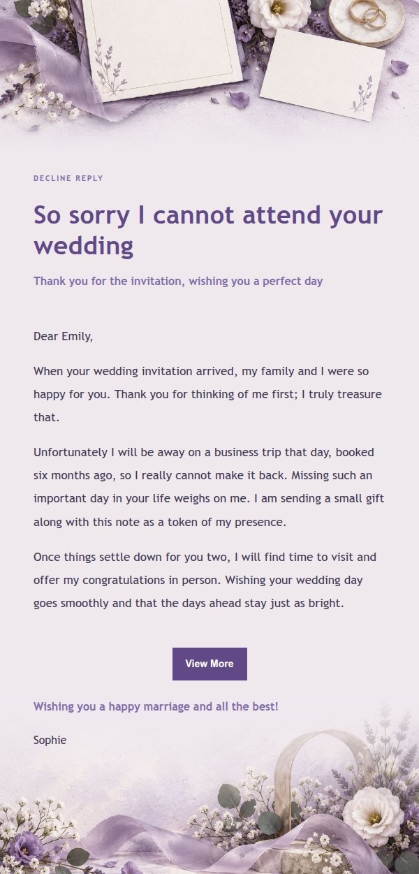 Lilac Paper Wedding Decline Reply