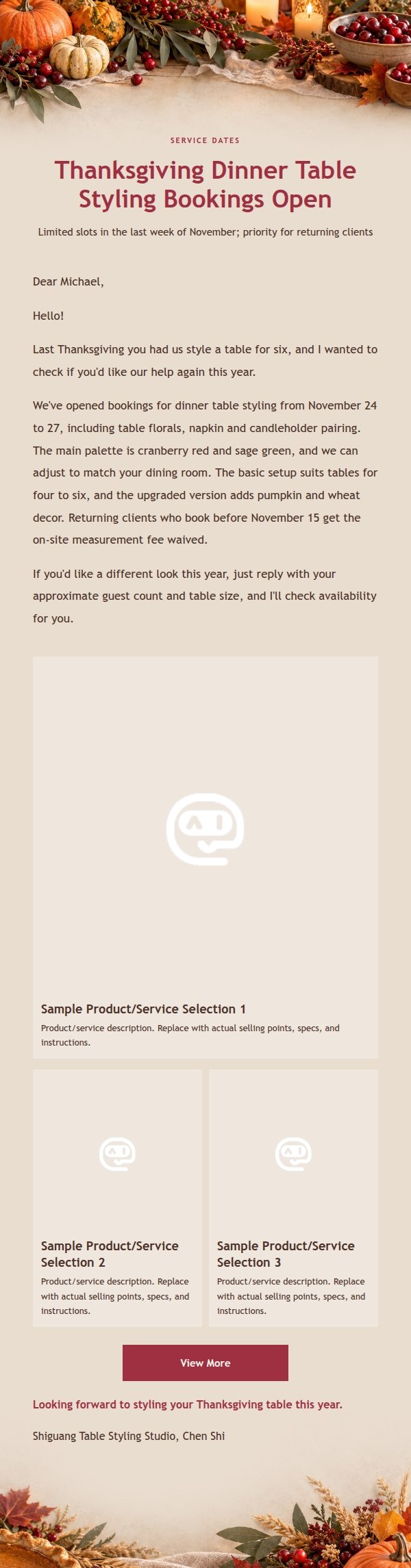 Cranberry Harvest Table Thanksgiving Marketing Email 2