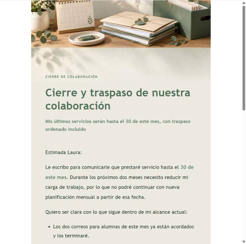 Vista previa suave de pausa de servicios freelance