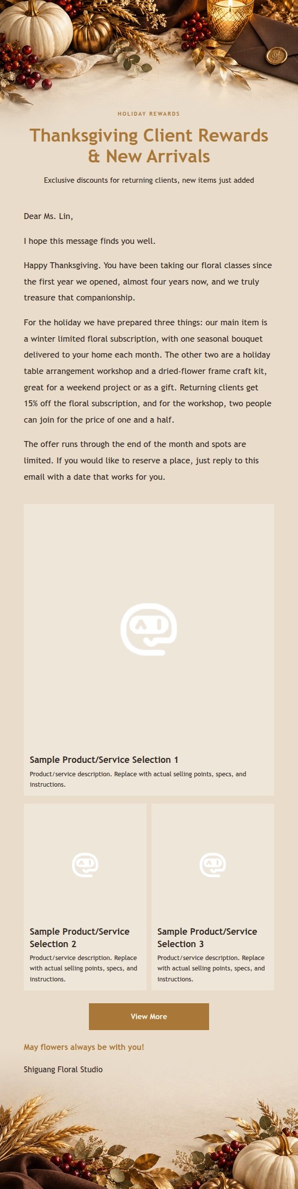 Gilded Thanksgiving Client Thank-You Promo Email 2
