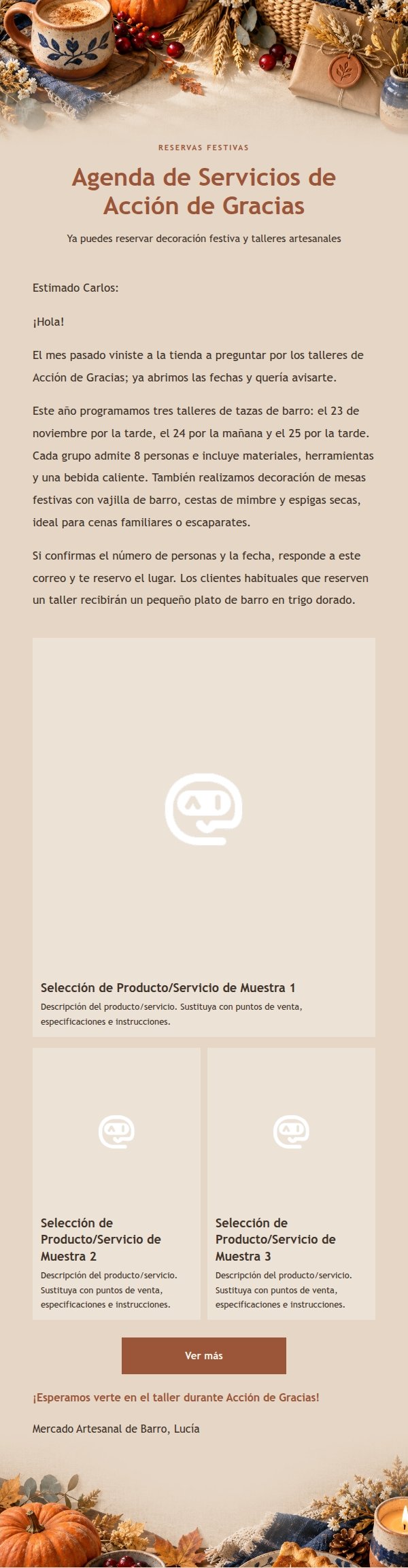 Correo de Acción de Gracias Mercado Artesanal 2