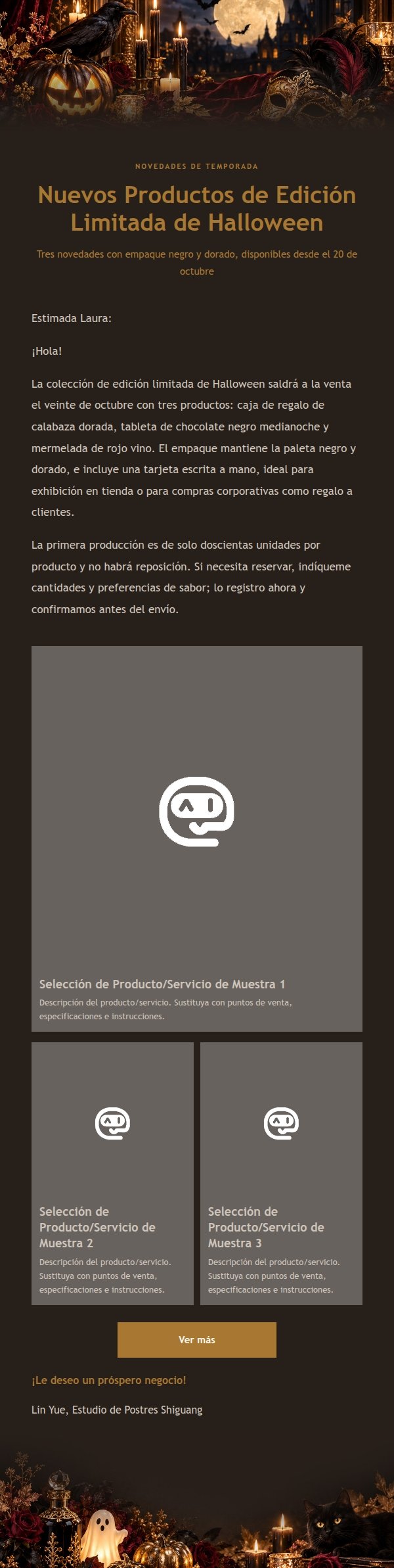 Invitación de Noche de Halloween con Filigrana Dorada 2