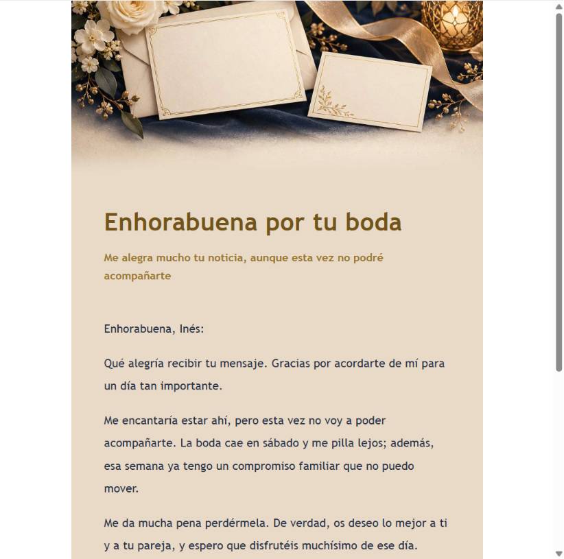 Vista previa sobria de la respuesta de boda