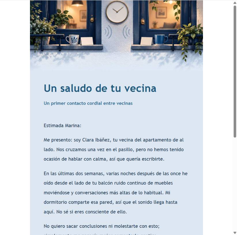 Vista previa estructurada del primer correo vecinal