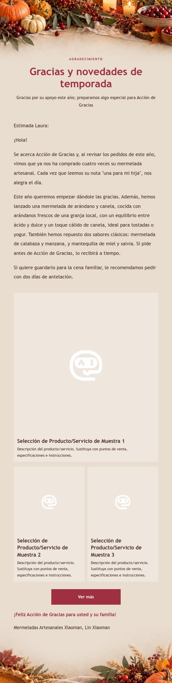 Correo de Acción de Gracias Mesa de Cosecha