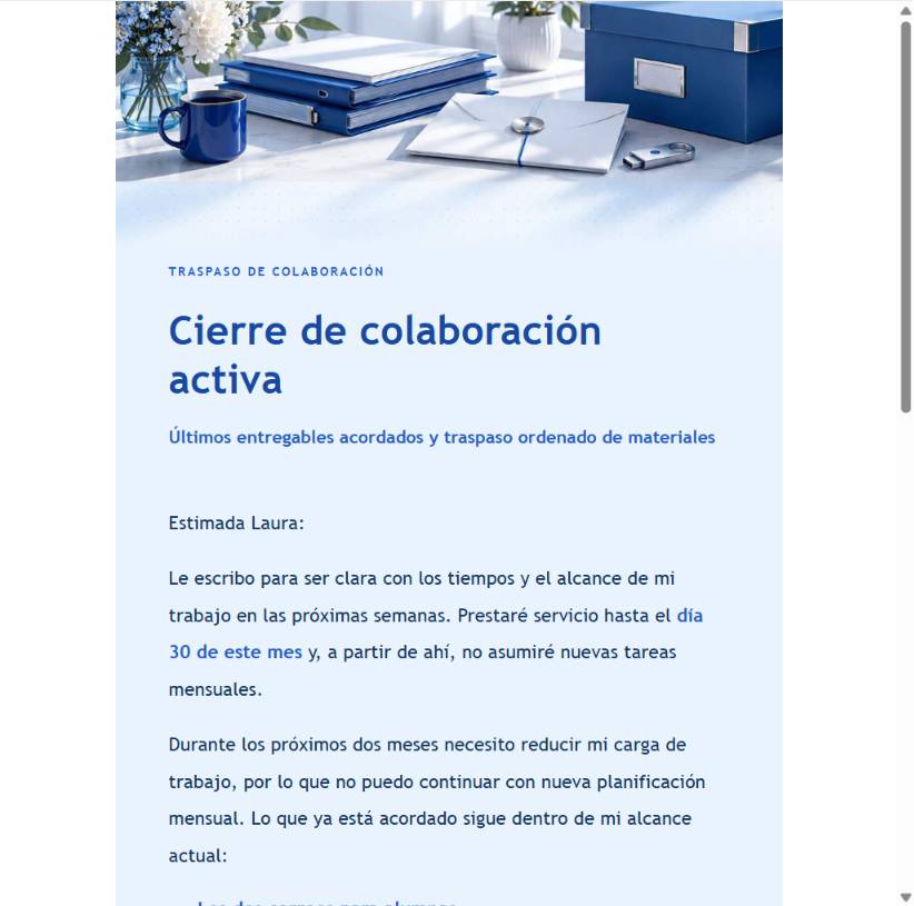 Vista previa editorial de pausa de servicios freelance