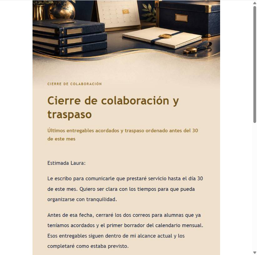 Vista previa estructurada de pausa de servicios freelance