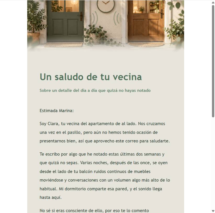 Vista previa suave del primer correo vecinal