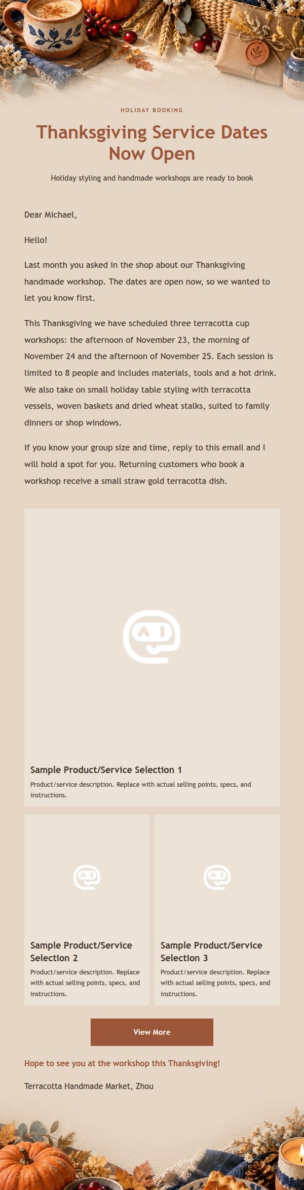 Terracotta Handmade Market Thanksgiving Email 2