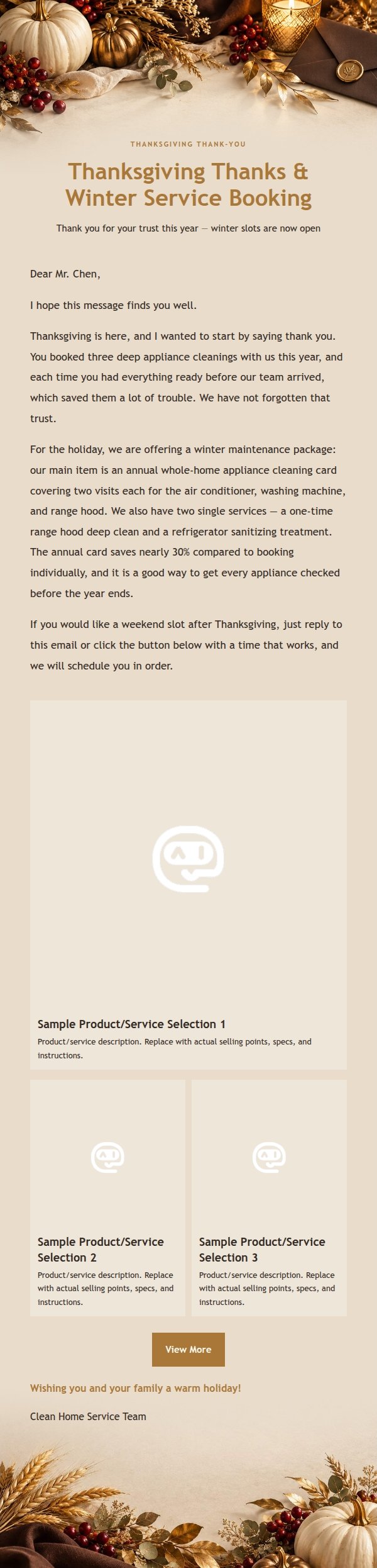Gilded Thanksgiving Client Thank-You Promo Email