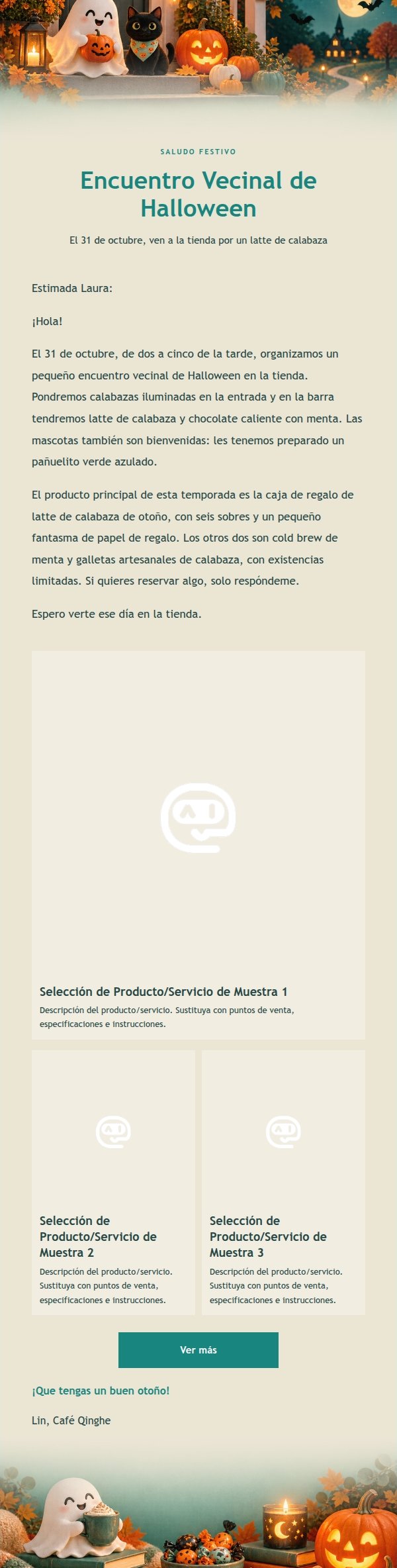 Correo de Halloween para Comercios con Fantasmas Amigables