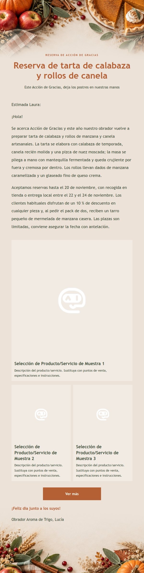 Correo de Reserva de Acción de Gracias con Repostería de Calabaza y Salvia