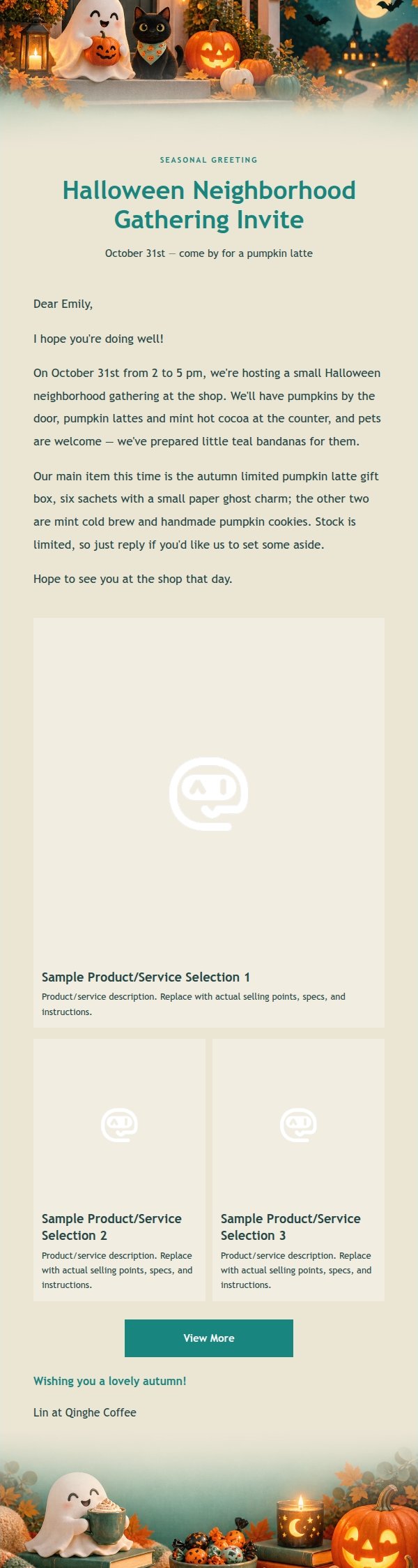 Teal Friendly Ghost Halloween Business Email