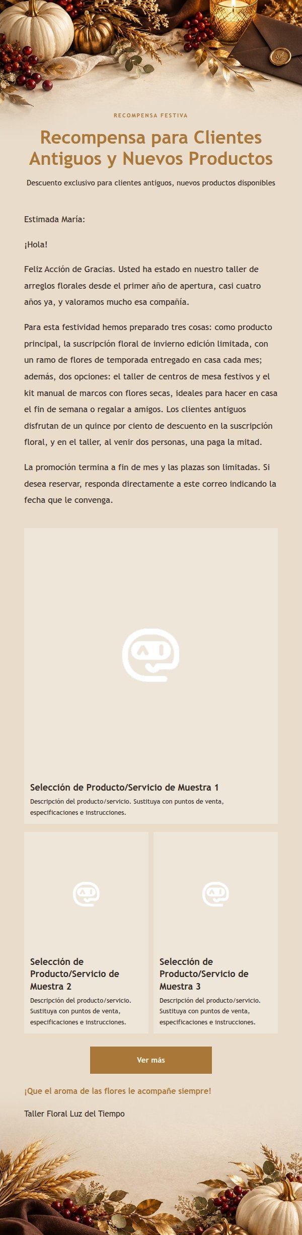 Correo de Agradecimiento y Promoción de Acción de Gracias con Filigrana Dorada 2