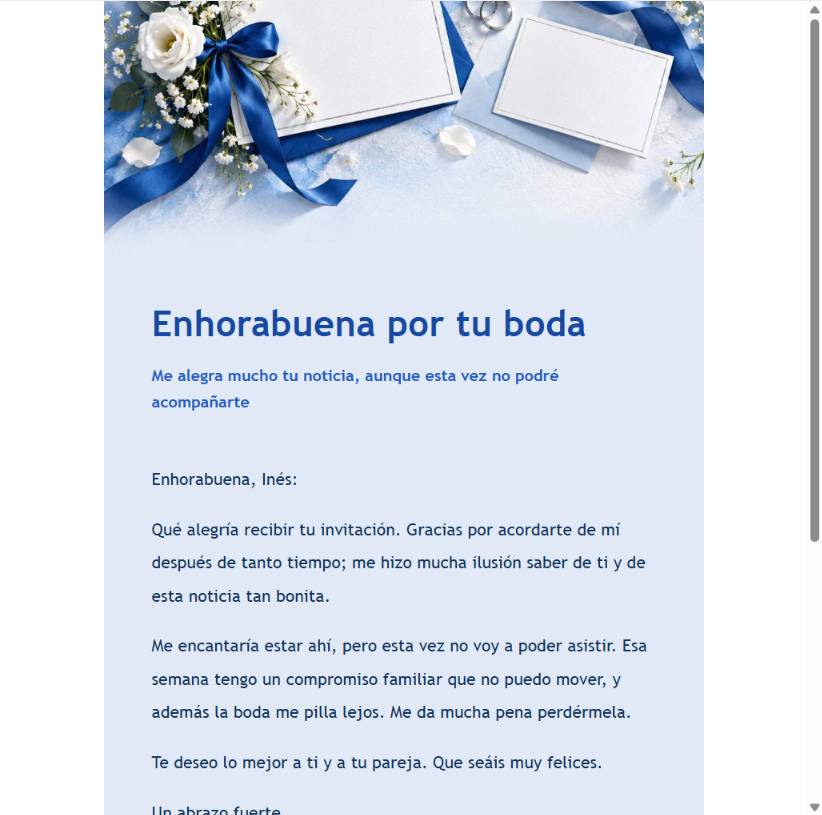 Vista previa editorial de la respuesta de boda