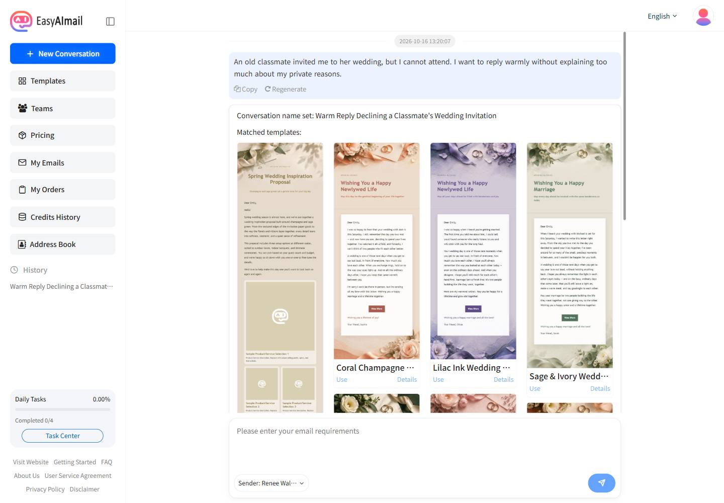 Template recommendations for declining a wedding invitation