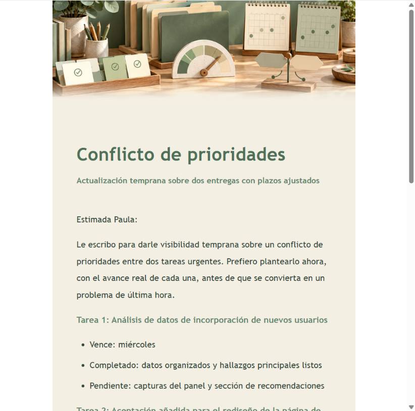Vista previa suave del correo de conflicto de prioridades