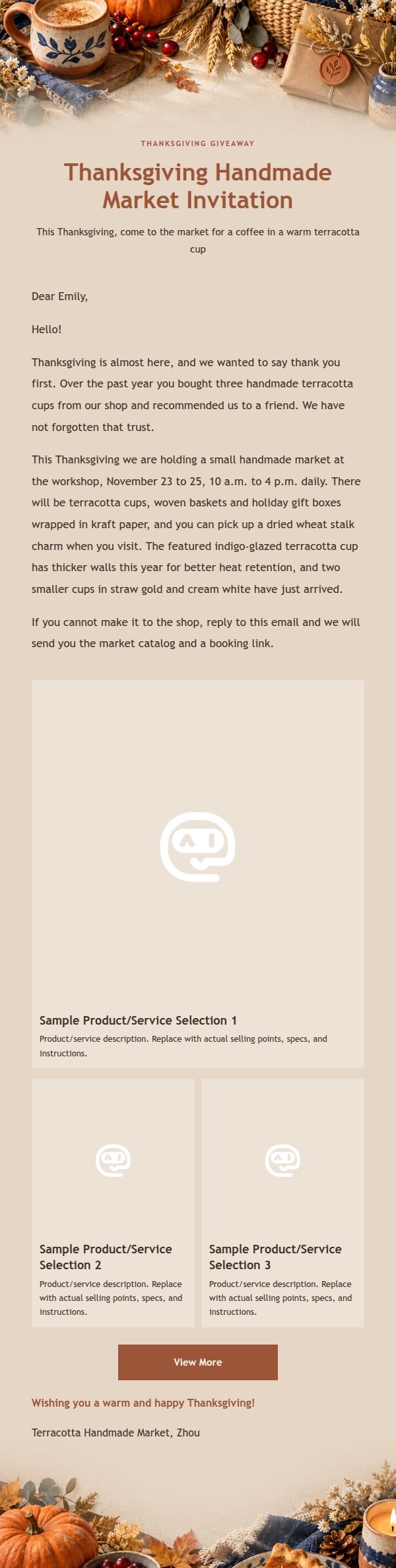Terracotta Handmade Market Thanksgiving Email