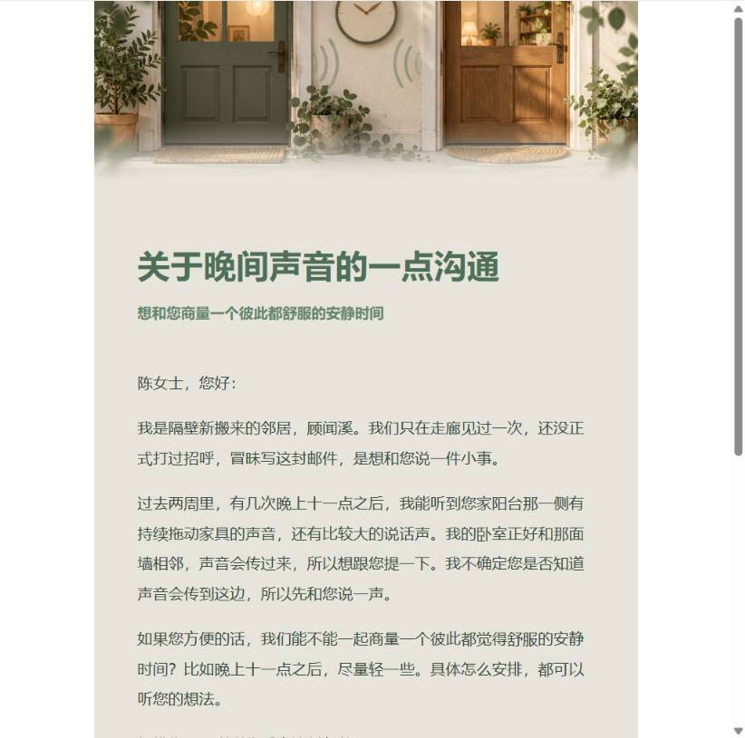 温和版邻里首次沟通邮件预览