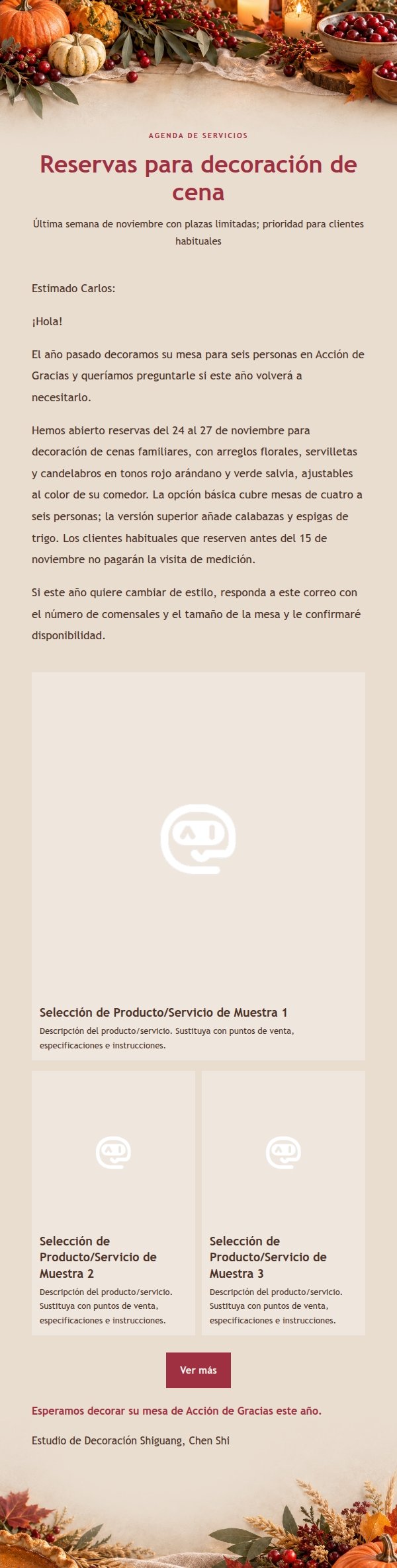 Correo de Acción de Gracias Mesa de Cosecha 2