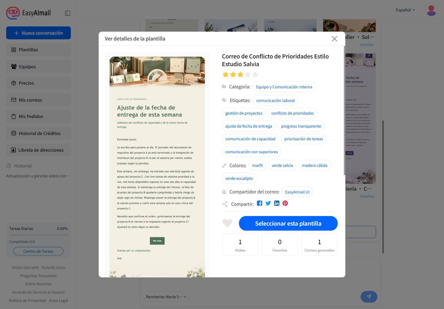 Detalles de la plantilla para conflicto de prioridades