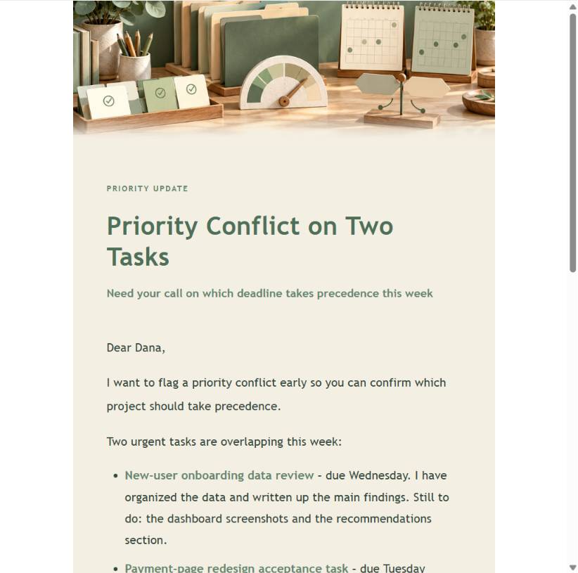 Soft priority conflict email preview
