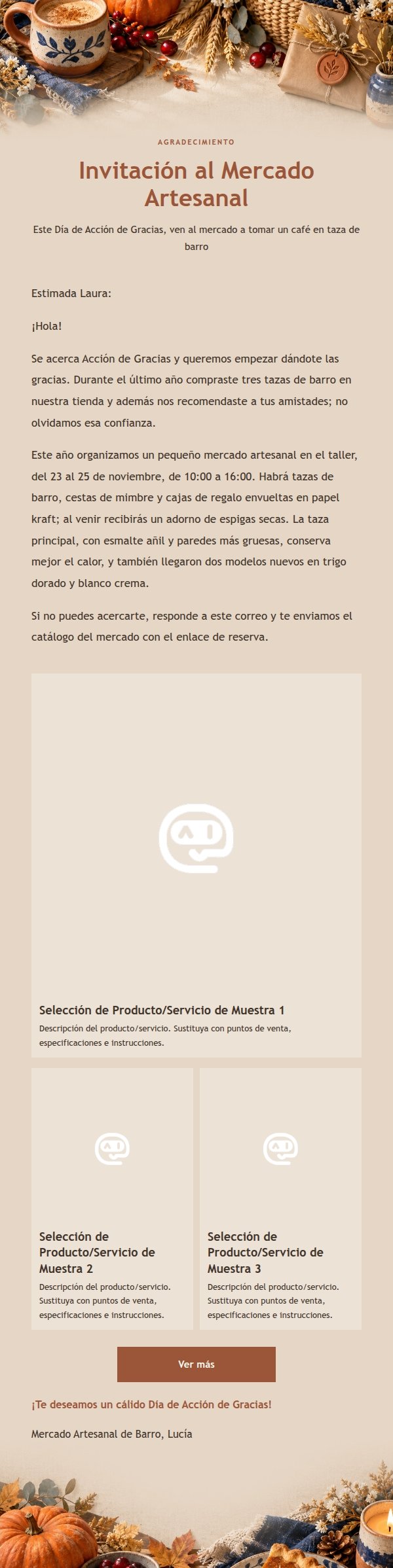 Correo de Acción de Gracias Mercado Artesanal