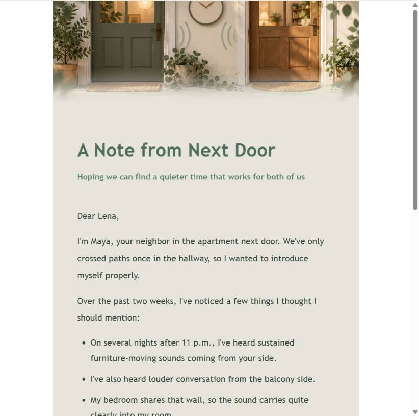 Soft first neighbor email preview
