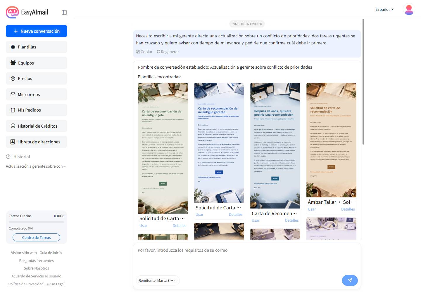 Plantillas recomendadas para un correo de conflicto de prioridades