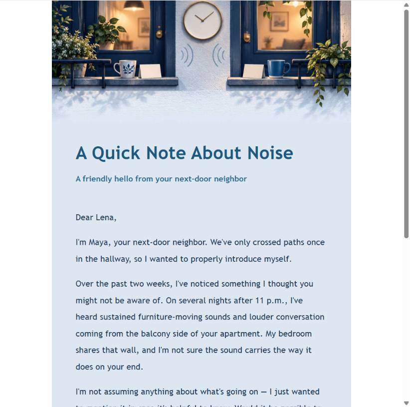 Structured first neighbor email preview