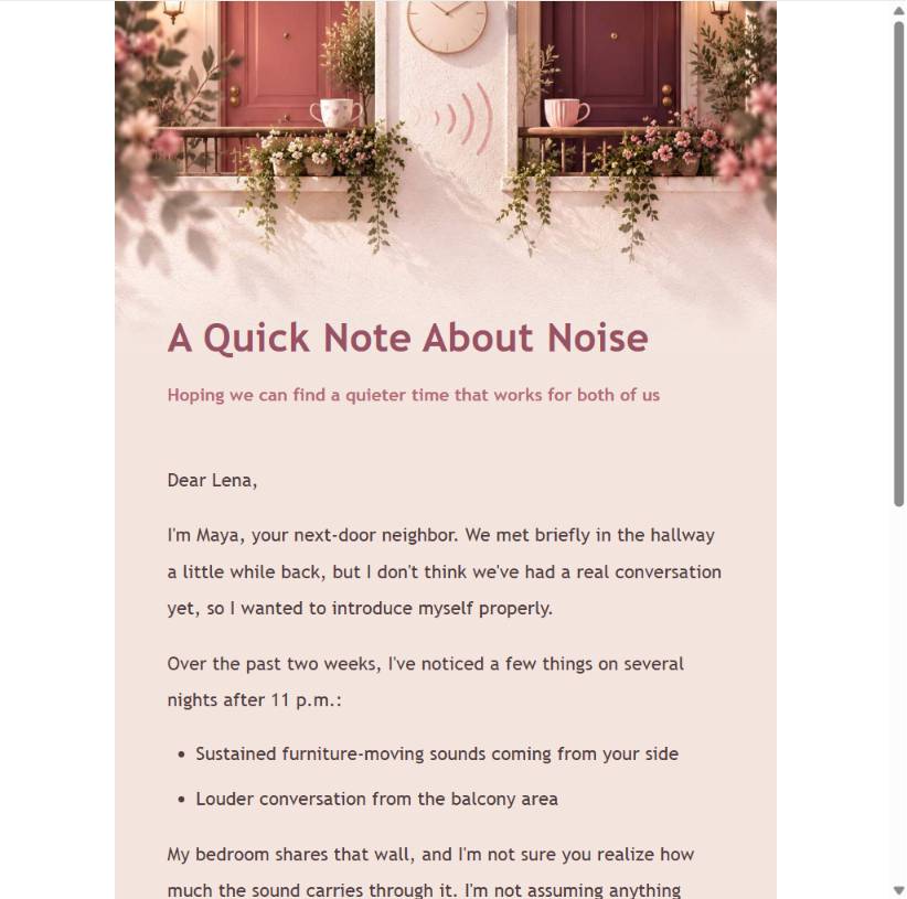 Warm first neighbor email preview