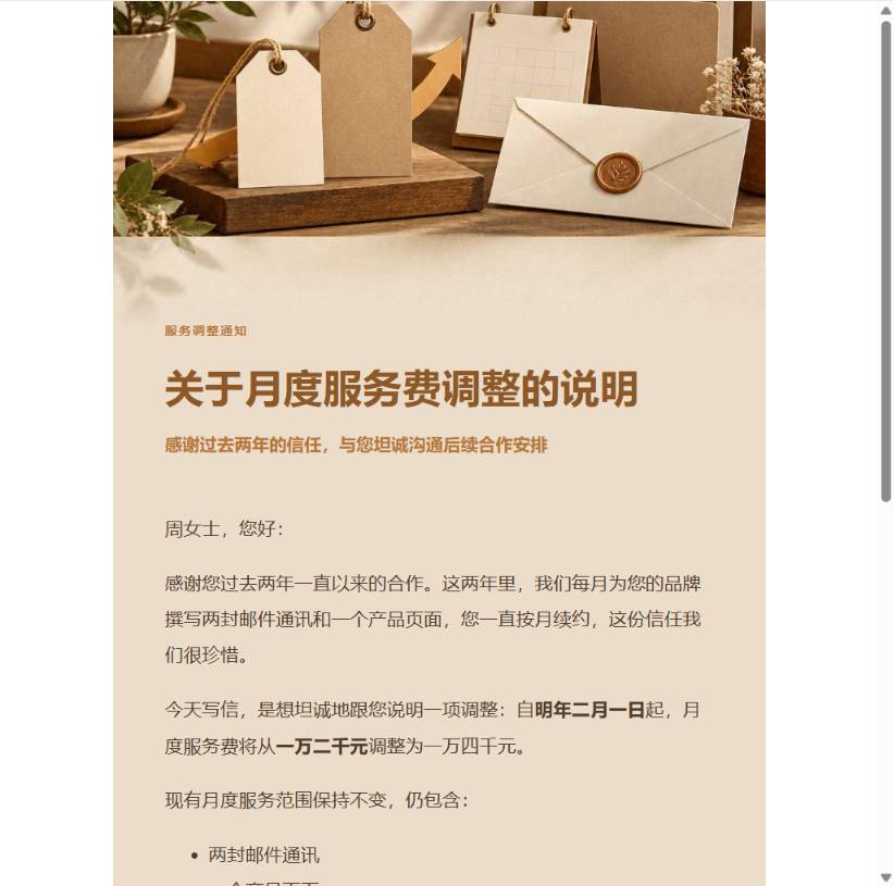 老客户调价邮件预览