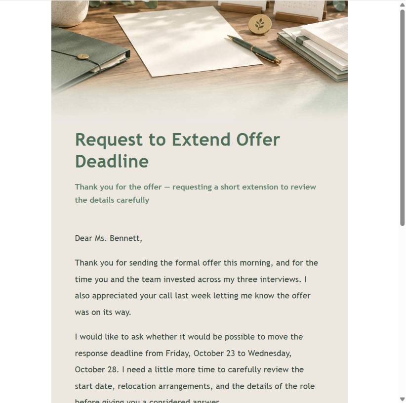 Final preview of an offer-decision extension email