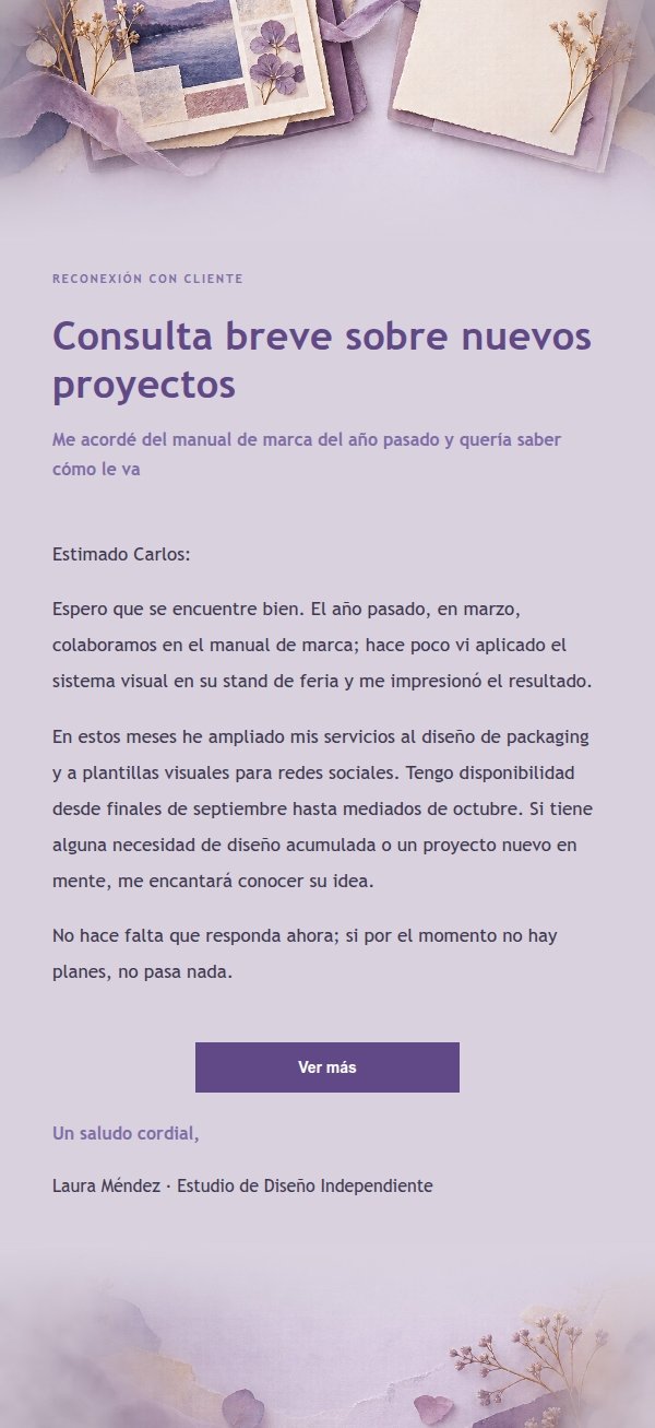 Reconexión con Antiguos Clientes · Estilo Portafolio Lila