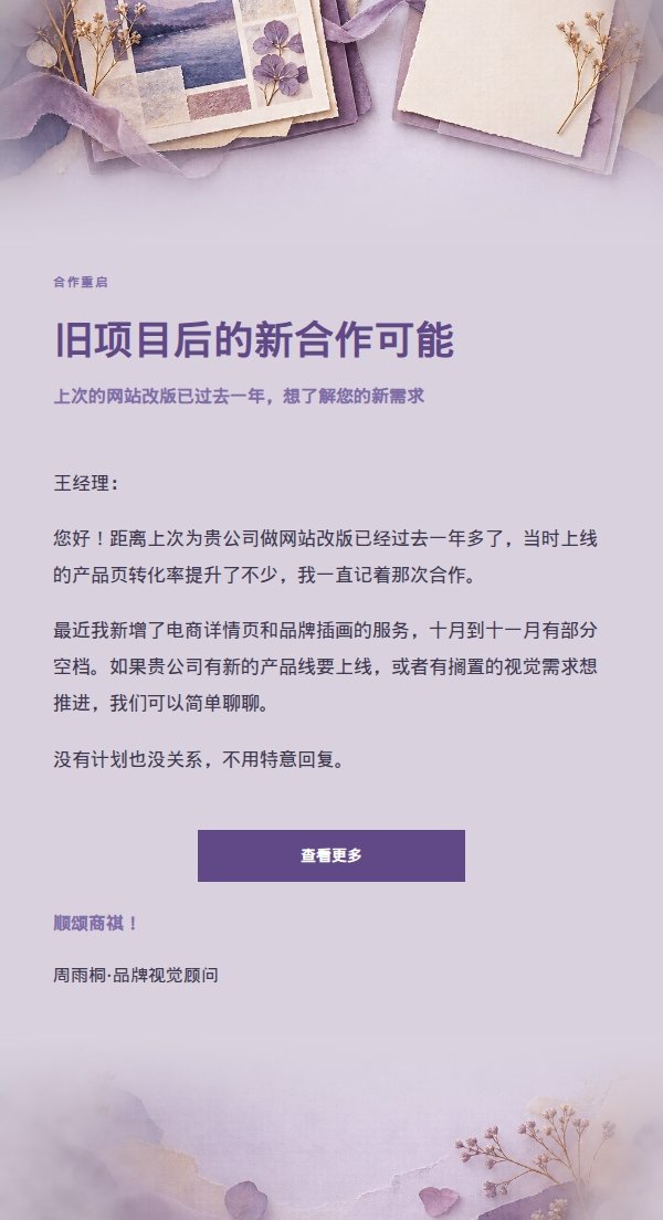旧客户回访·丁香作品集风邮件模板 2