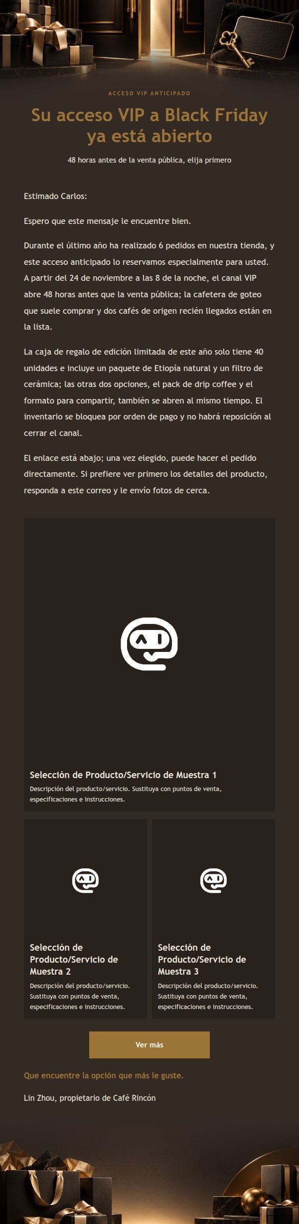 Correo de Acceso VIP Black Friday con Filigrana de Obsidiana