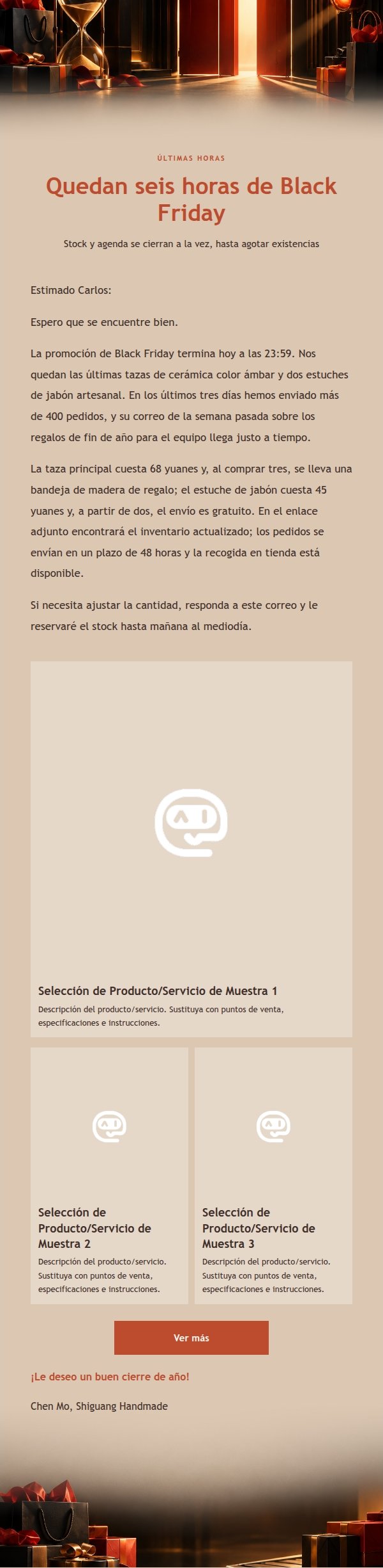 Recordatorio de Últimas Horas en Ámbar y Negro