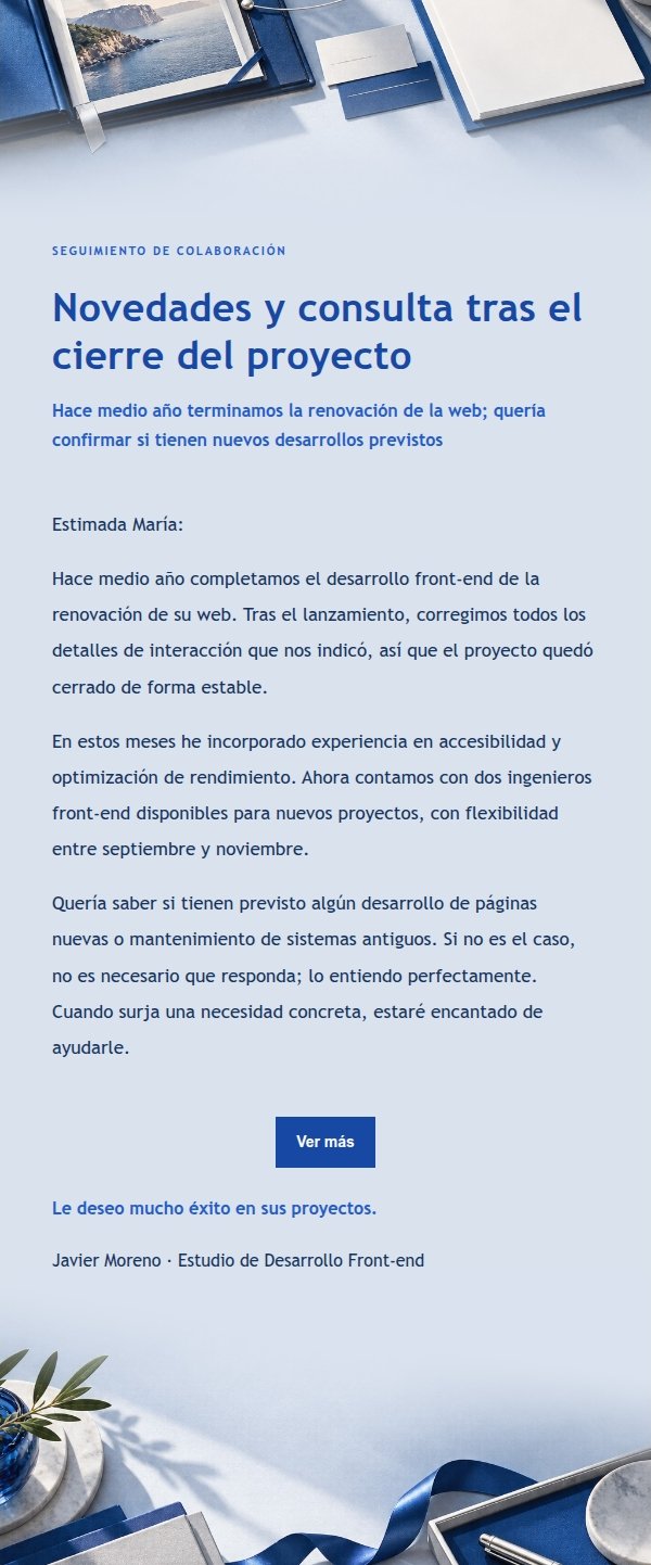 Reconexión con Antiguos Clientes · Estilo Archivo de Proyecto en Azul Cobalto 2