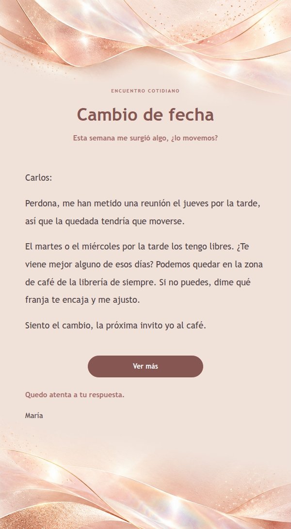 Respuesta relajada · Papelería perla y oro rosa 2