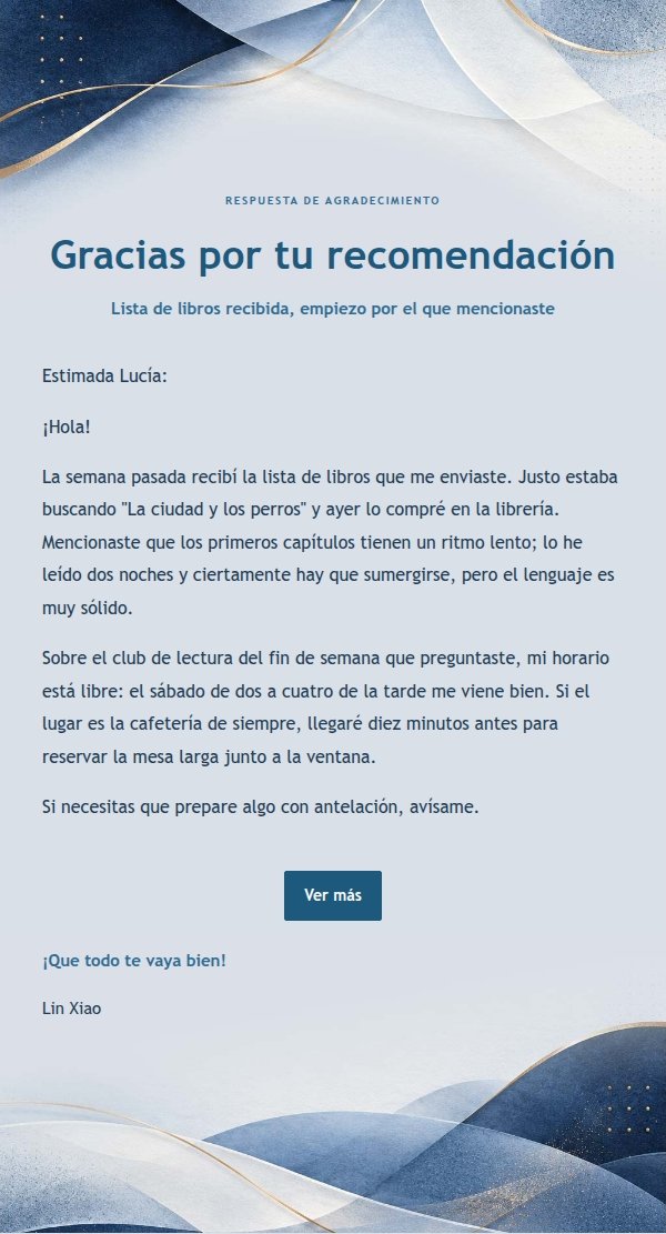 Respuesta Cálida y Amable · Línea Azul Profundo