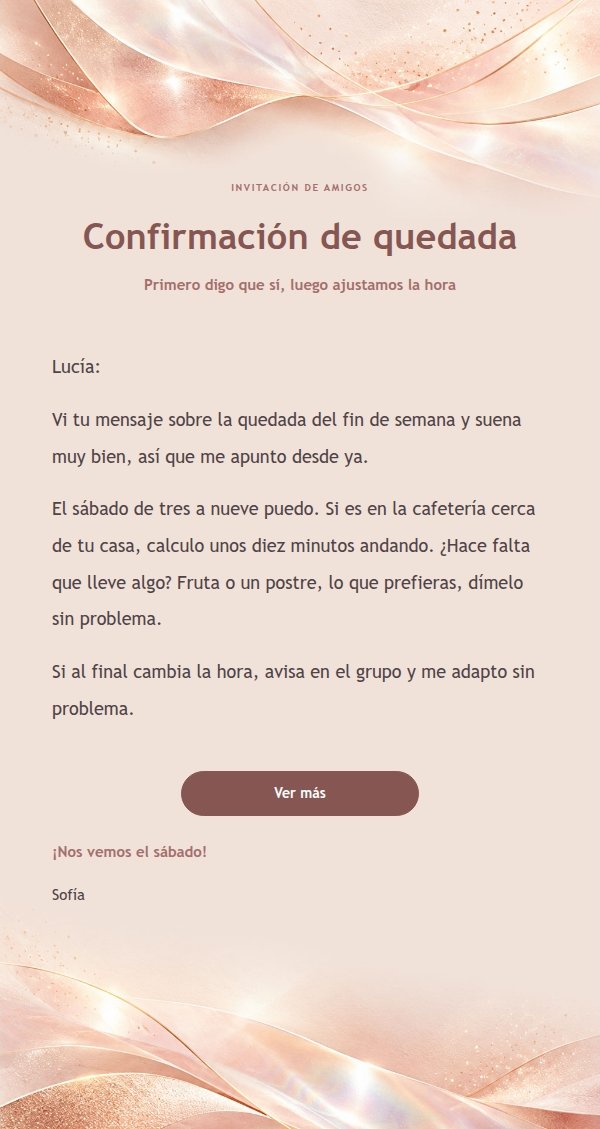 Respuesta relajada · Papelería perla y oro rosa