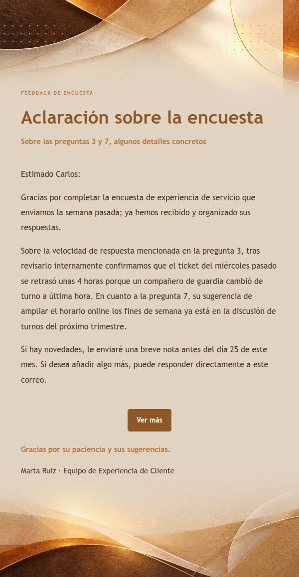 Respuesta Transaccional Clara · Papel Ámbar Cálido 2