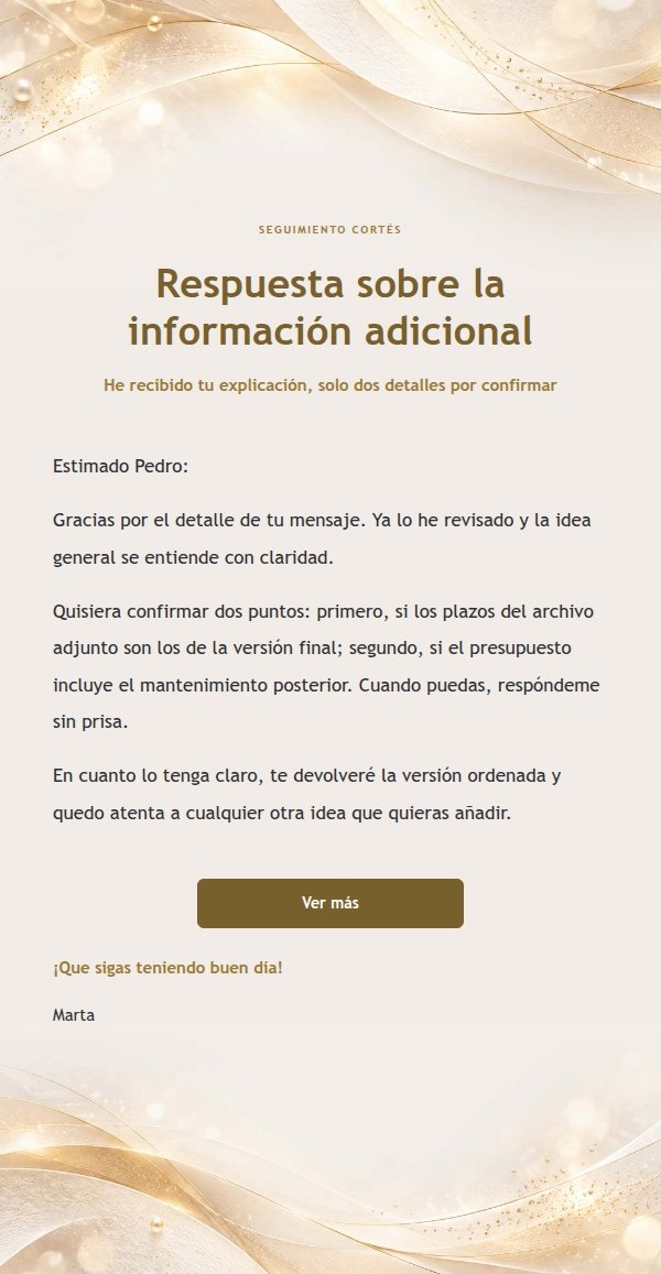 Respuesta Cálida y Amable con Papel Marfil y Oro Blanco 2