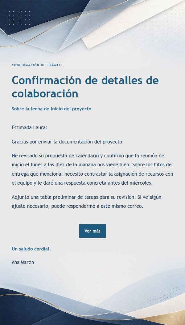 Respuesta Transaccional Clara con Líneas Azul Marino
